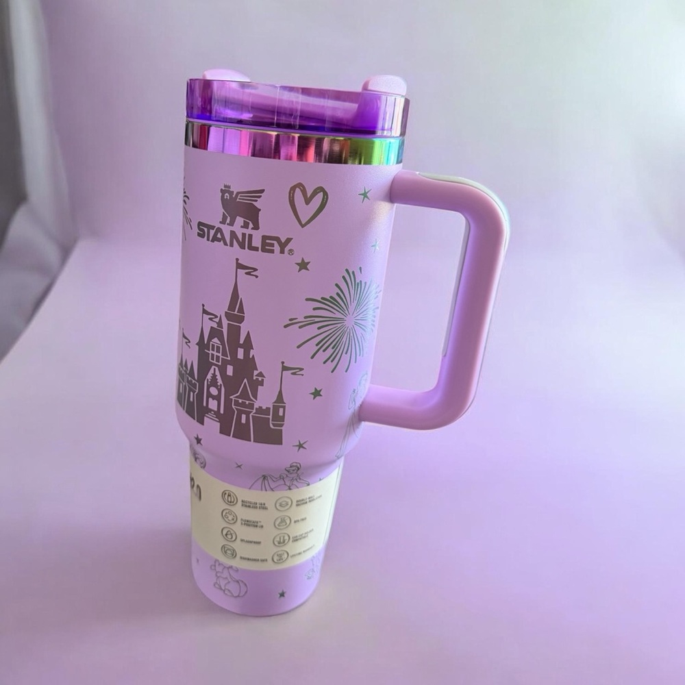 Stanley Lavender Travel Mug with Castle Motif and Iridescent Lid
